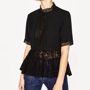 New Zara black lace blouse